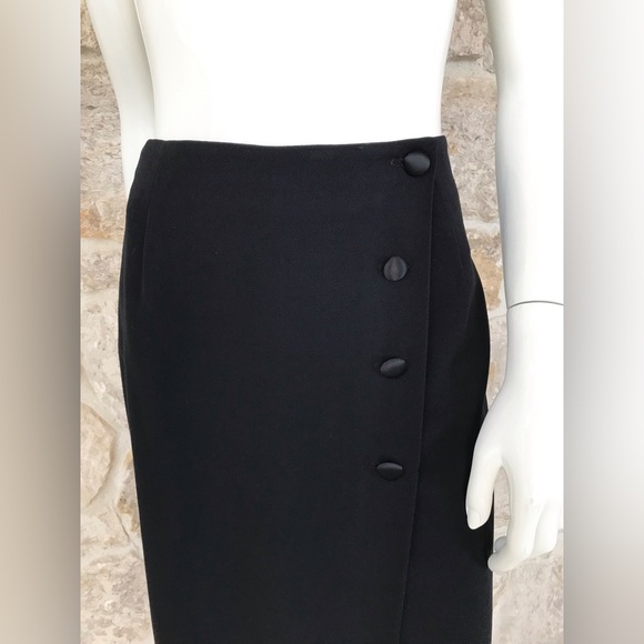 Vintage 1990s Anne Klein II Black Tuxedo Stripe Wrap Front Skirt Classic Elegant - Picture 4 of 16